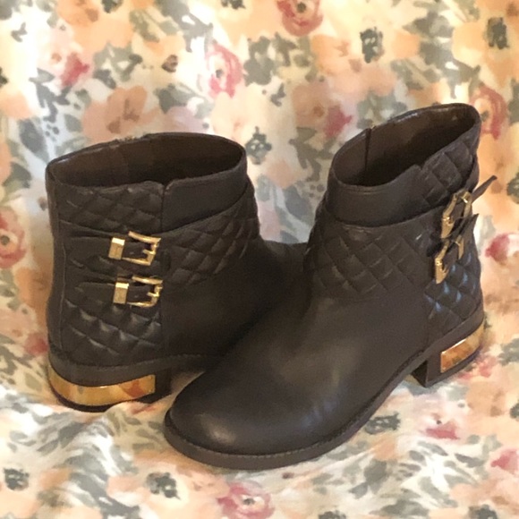 Vince Camuto Shoes - Vince Camuto Brown Leather Quilted Boots Gold 7
